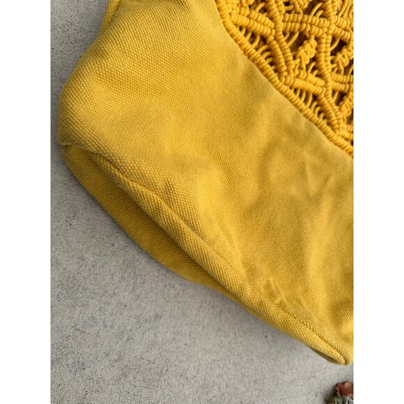 Canvas & Macrame yellow tote bag Craft supplies purse storage shopping shoulder - Picture 5 of 8